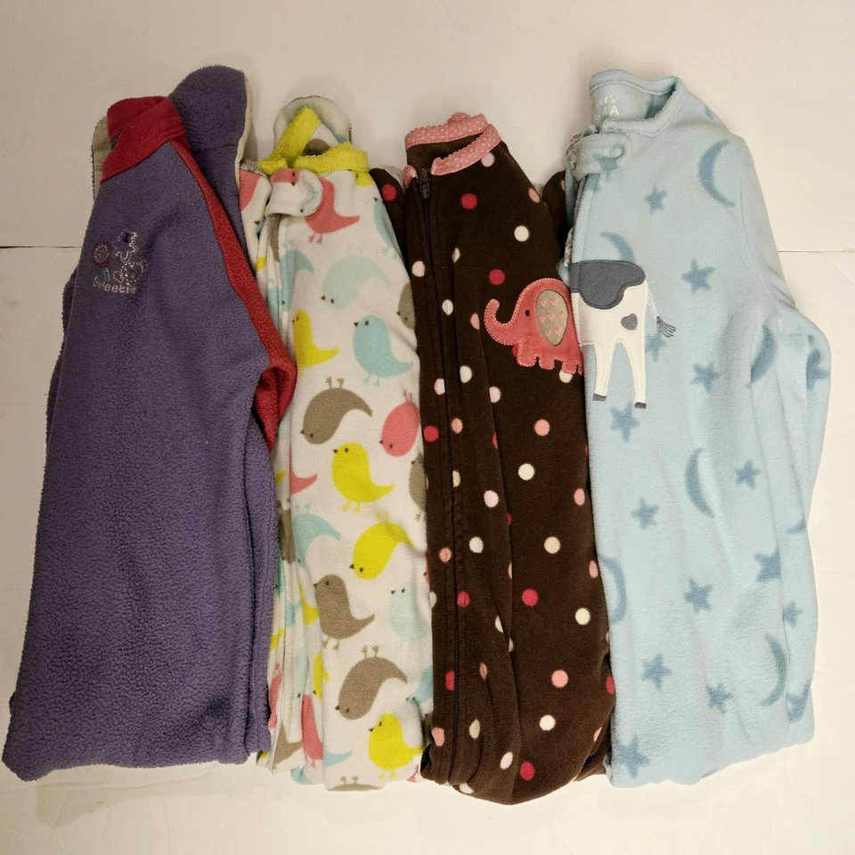 Lot of 4 Girl's  Size 4T Footed Sleepers Pajamas Fleece Winter Warm  Carter's - Image 1 of 4