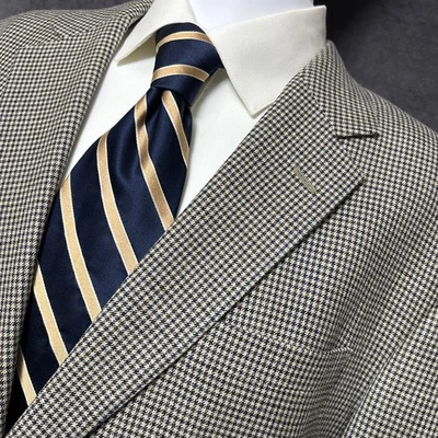 Jos A Bank Sport Coat 44R Tan Black Check Silk Wool Blazer Jacket Casual Classic - Image 1 of 4