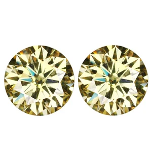 3.44 Ct IF  [2Pcs Pair]  Brilliant Round Cut 7.9 MM Golden Yellow Moissanite - Picture 1 of 5