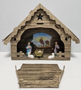 Pesebre pesebre de cartón vintage con fondo mural y figuras - Imagen 1 de 13