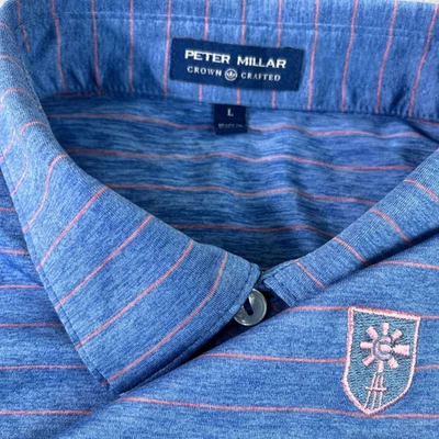 Peter Millar Corona Artesanal Rendimiento Golf Polo Hombres L Azul Rayas Deportes Foto 1 de 4