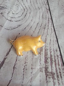 Vintage Brosche gebürstet Emaille Schwein mit Kristallauge glänzend silberfarben Metall Revers - Bild 1 von 6