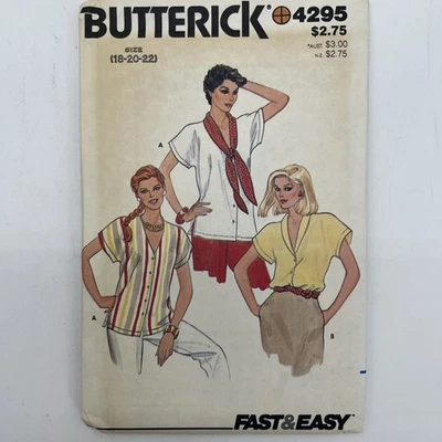 Butterick 4295 Blouse & Scarf Size 18-22 Vintage 1980s Uncut - Image 1 of 4
