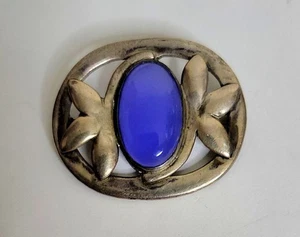 Broche prendedor vintage de plata esterlina piedra lunar azul lunar arte vidrio patrimonio - Imagen 1 de 8
