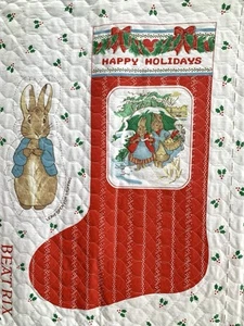 1985 Springmaid Beatrix Potter Stoff Panel gesteppt Weihnachtsstrumpf & Peter - Bild 1 von 5