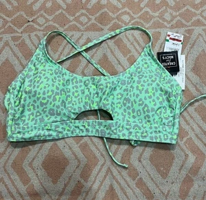 NWT California Waves Green Leopard Print Cutout Bikini Top Juniors Large - Picture 1 of 3