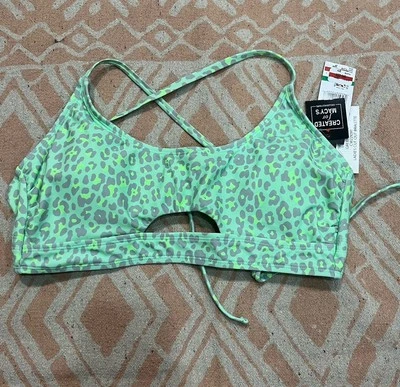 NWT California Waves Green Leopard Print Cutout  Bikini Top Juniors Large - Image 1 of 3