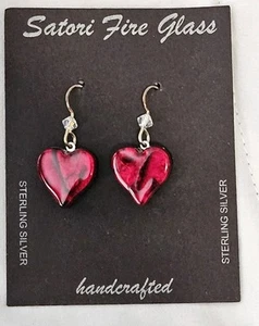 Heat Shapped Satori Fire Glass Handcrafted Sterling Silver Dangle Earrings NEW - Picture 1 of 7