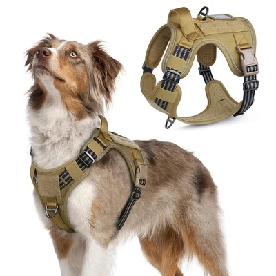 rabbitgoo Tactical Dog Harness No Pull Military Adjustable Reflective Vest Brown - Image 1 of 4