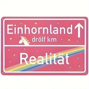Blechschild Einhornland drölf Realität Einhorn Retro Vintage TEL614 - Bild 1 von 2