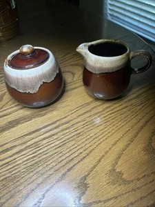 Vintage 1960s ~ McCoy Sugar & Creamer w/Lid ~ Brown Drip ~ #7020 ~ USA - Picture 1 of 8