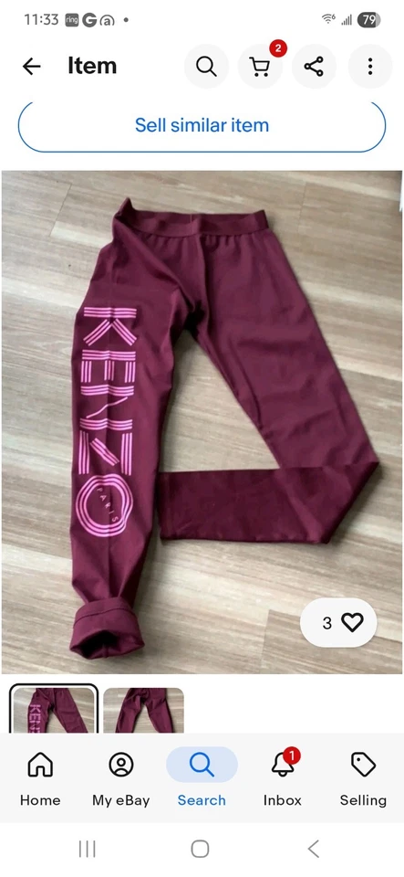 Kenzo Women’s LeggingsParis' Knit Print LogoFuchsia Legging Bordeaux SZ L  - Image 1 of 2