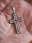 Solid Silver 14K White Gold Plated 3 Ct Womens Mens Cross Pendant Necklace