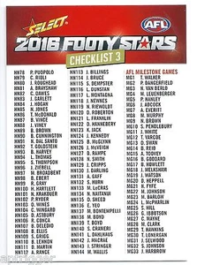 2016 Select Footy Stars Base Card (3) CHECKLIST 3 - Picture 1 of 1