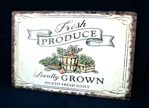 PRODUCTOS FRESCOS - Letrero de metal a todo color cocina campo agricultores mercado decoración de pared - Imagen 1 de 9