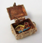9ct Gold Charm - Vintage 9ct Yellow Gold Enamelled Opening Treasure Chest Charm