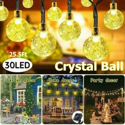 25.5ft 30 LED Solar String Ball Light Outdoor Waterproof Warm White Garden Decor - Image 1 of 4
