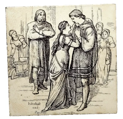 Azulejo Wedgwood 6" Ivanhoe y Powena La Serie Ivanhoe Raro Antiguo Finales 1800 Foto 1 de 4