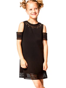 Deux Par Deux NWT Open Shoulder Black Dress Girls 4, 5, 7 Sleeveless - Picture 1 of 5