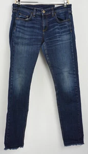 rag & bone Women's 28 x 29 Dark Blue Distressed Raw Hem Cropped Denim Jeans - Picture 1 of 8