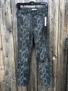 NWT $1095 Alice + Olivia Snake Print Leather Cropped Pants Black Sz 26x27 - Picture 1 of 7