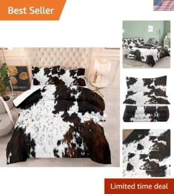 Versátil Juego de Edredón Estampado de Vaca Tamaño Completo con Fundas de Almohada a Juego - Estampado Animal Foto 1 de 4