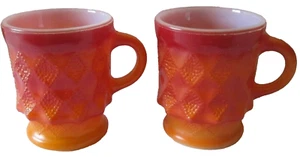 2er Set Vintage Orange Ombré Fire King Runde Form Kimberly Tassen mit Griff - Bild 1 von 5