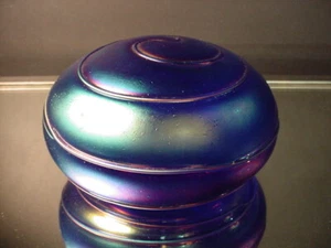 Orig Levay Glass Studio 5" Dia. Hand Blown Blue Aurene Spiral Glass Paperweight - Picture 1 of 5