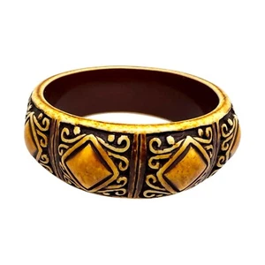 Vintage Lucite Geometric Carved Chunky Bangle Bracelet Browns, Creams - Picture 1 of 8