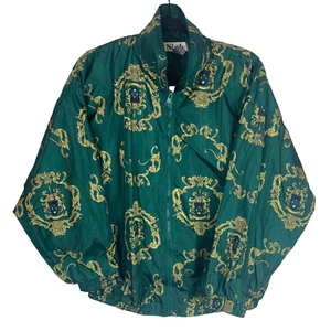 Vintage grün Nylon gemustert Kragen Windbreaker Jacke Damen Größe Large L - Bild 1 von 8