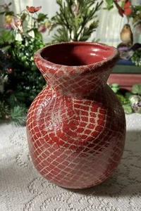 Kare Designed Organic Red Artisan Czechoslovakia Pottery Vase - Picture 1 of 12