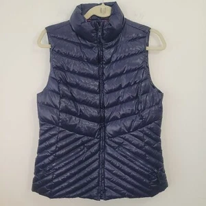 TALBOTS Preppy Down Fill Zip Front Navy Blue Puff Quilted Vest Shiny Size‎ Small - Picture 1 of 6