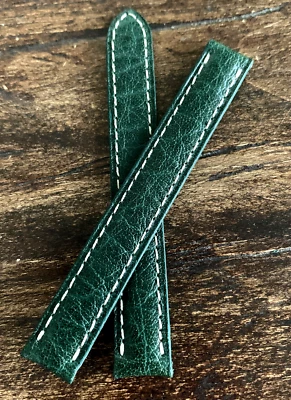 Correa de reloj Cartier fina de cuero verde 12/12 90/85 despliegue lengüeta redondeada FRANCIA Foto 1 de 4