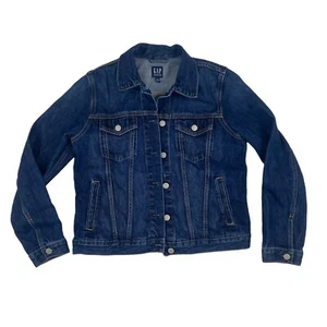 Chaqueta de mezclilla GAP Denim Lavado Oscuro Icono Jean Azul Mangas Largas Talla M 100% Algodón - Imagen 1 de 7