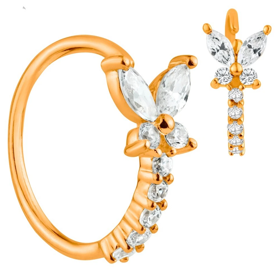 Anillo aro nariz plata esterlina 925 mariposa circonita cúbica plata, oro, oro rosa 20G 10MM Foto 1 de 4
