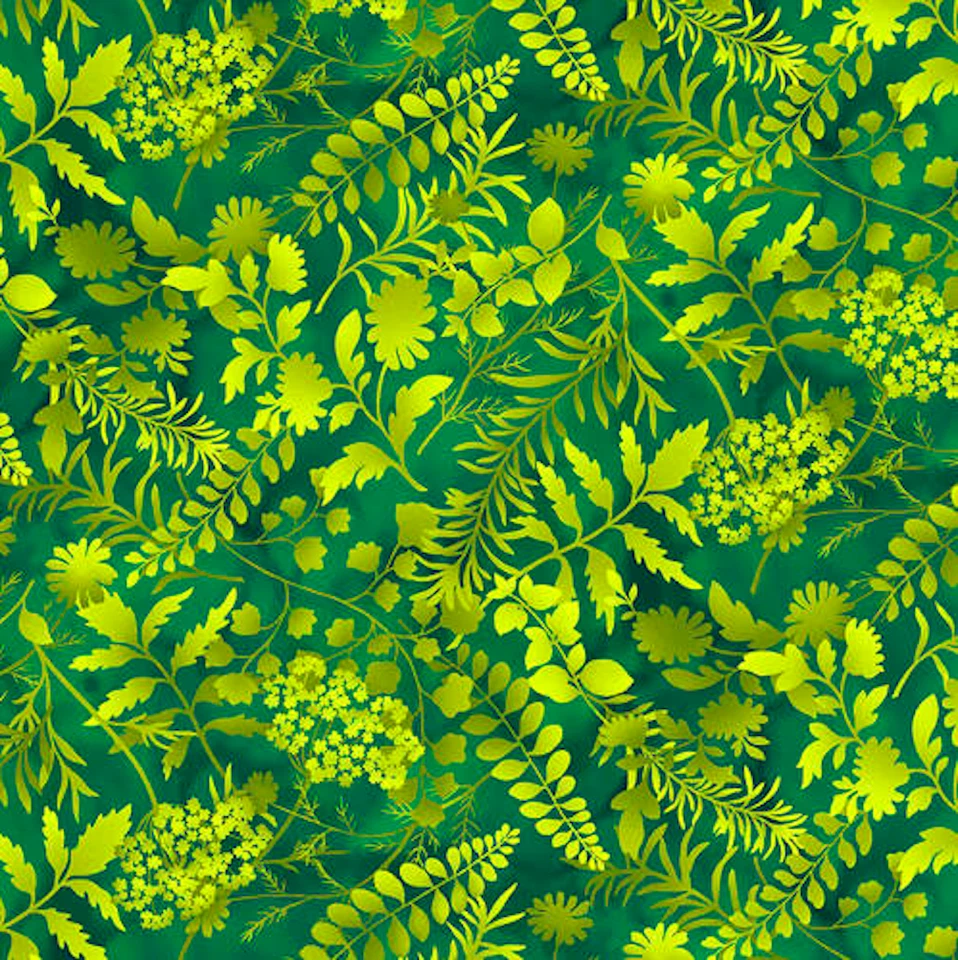 Studio e Butterfly Paradise 4925-66 Silhouettes Green Cotton Fabric By Yard - Image 1 of 1