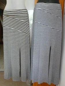 MYSTREE Long Striped Low Rise KNIT SKIRT Gray Striped Green, on left High Slit M - Picture 1 of 4