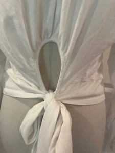 NWOT Free People white long sleeve tee with open keyhole with bow S - Picture 1 of 5