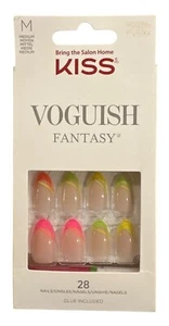 Kiss Vogueish Fantasy 28 Nails Medium Almond Neon Natural+Pink+Yellow+Green - Picture 1 of 1