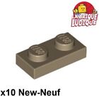 Lego 10x Plaque Plate 1x2 2x1 beige fonc/dark tan 3023 NEUF