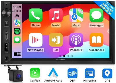 Eonon UX7 2 DIN Android 14 7" IPS Car Stereo GPS Sat Nav Radio CarPlay Head Unit - Image 1 of 4