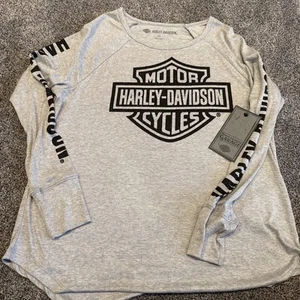 Logo/scrizione Harley Davidson. Tshirt manica lunga donna 2XL - Grigio - Nuova con etichetta - Foto 1 di 5
