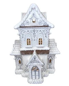Weihnachten weiß viktorianisch beleuchtet Lebkuchen Dorfhaus 14" neu neu mit Etikett - Bild 1 von 4