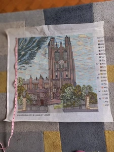 Tapestry Canvas of Parish Church, Wrexham (home of Rob & Ryan's Football Club) - Picture 1 of 2