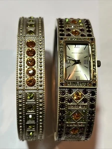 Heidi Daus Double Trouble 2 Piece Bangle Watch Set TOPAZ Swarovski Crystals NEW - Picture 1 of 7