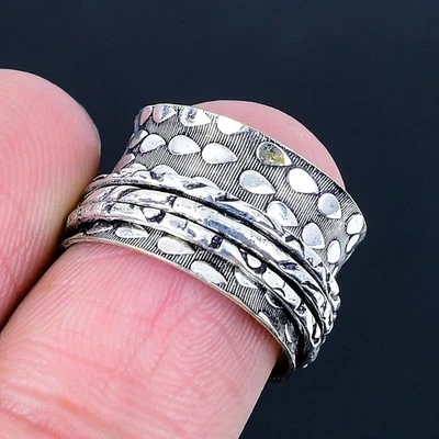 Anel giratório de meditação folheado a prata 925 feito à mão tamanho 6,5 EUA - Imagem 1 de 3