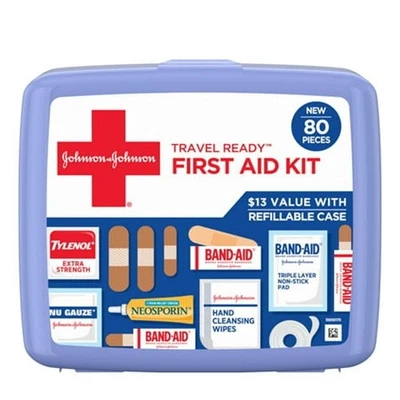 Johnson & Johnson Band-Aid Travel Ready First Aid Kit 80 Pieces Exp 8/2027 NEW - Image 1 of 3