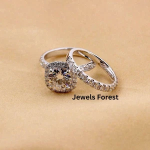 2 Kt Rundschliff Moissanit 925 Silber Braut Set Verlobungsring Ehering - Bild 1 von 4