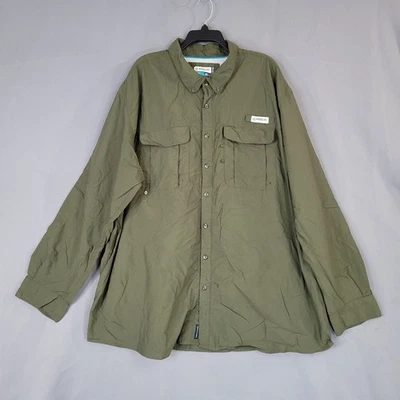 Magellan Outdoors Men's Casual Button-Down Shirt Olive 4XL Nylon - Image 1 of 4