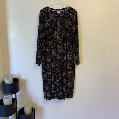 Aria Collection Nightgown Women’s Plus 4X Super Soft Fleece Pockets Black Floral - Image 1 of 4